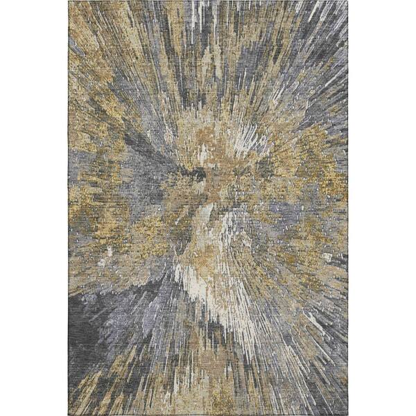 Mayfield Premium Machine Washable Abstract AMF2283 Gold 9 ft. x 12 ft. Area Rug