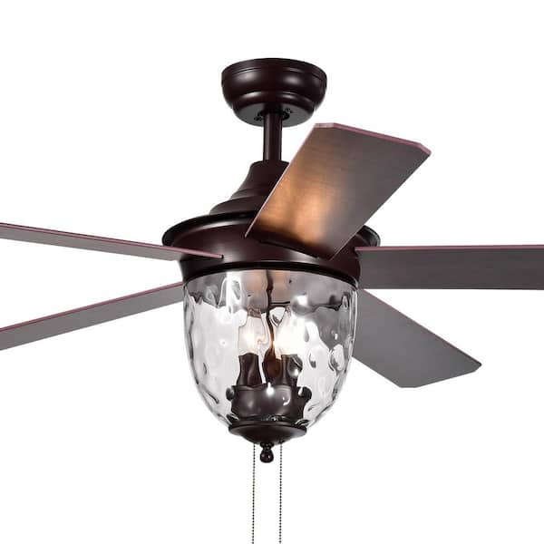 Warehouse of Tiffany Josalie 52 in. 3-Light Indoor Bronze Finish Hand Pull Chain Ceiling Fan with Light Kit