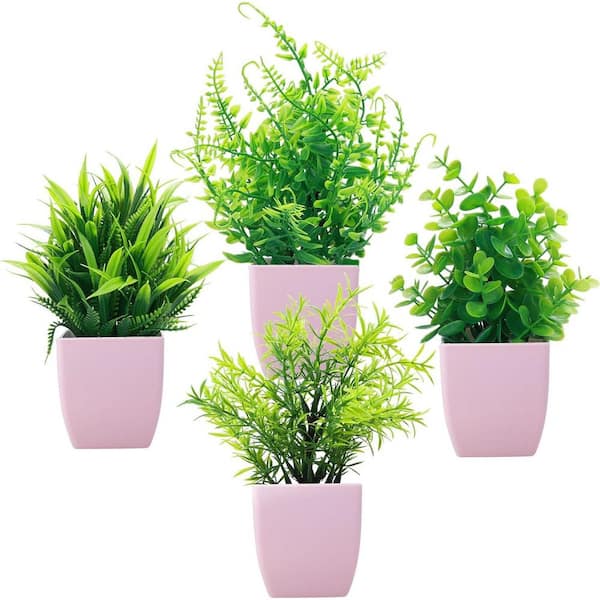 Unbranded Fake Plants in Pink Pot Garden Statue, 4-Pack L0FWPQ95CF