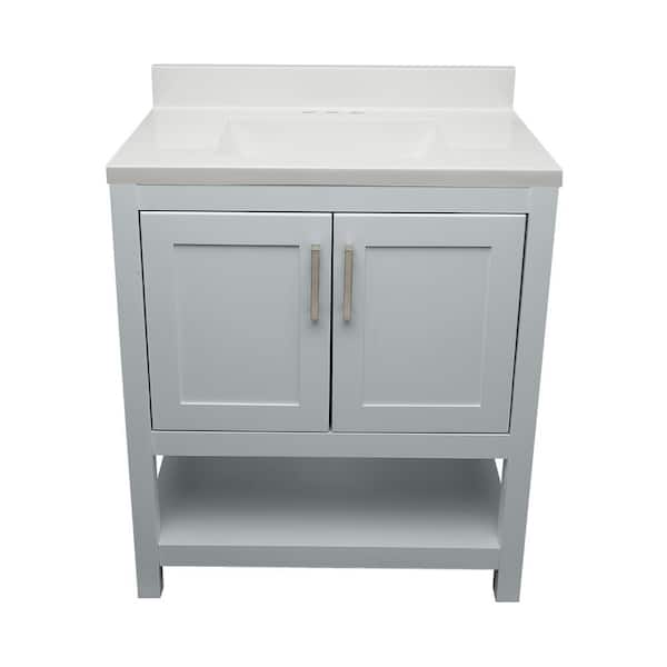 Ella Taos 31 in. W x 22 in. D x 36 in. H Bath Vanity in Gray with White Cultured Marble Top