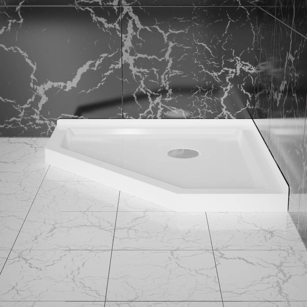 White Neo-Angle Corner Shower Base with Center Drain