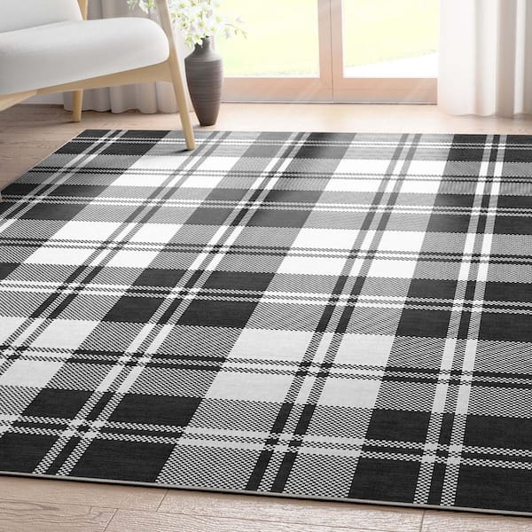 Black 5 ft. x 7 ft. Apollo Plaid Farmhouse Geometric Area Rug