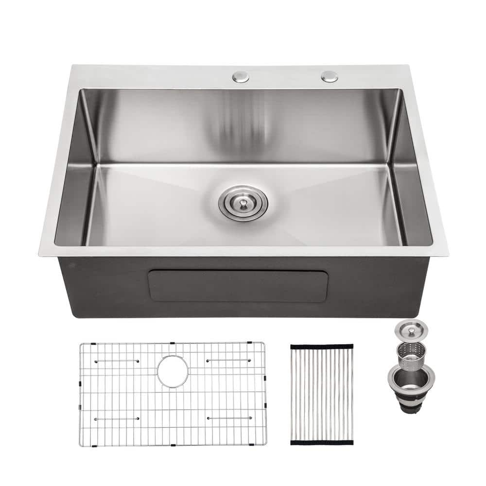 Sarlai 16 Gauge Stainless Steel 28 in. Single Bowl Round Corner Drop-In ...