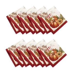 17 in. W x 17 in. H Multi Color Swaying Leaves Bordered Fall Napkins (Set of 8)