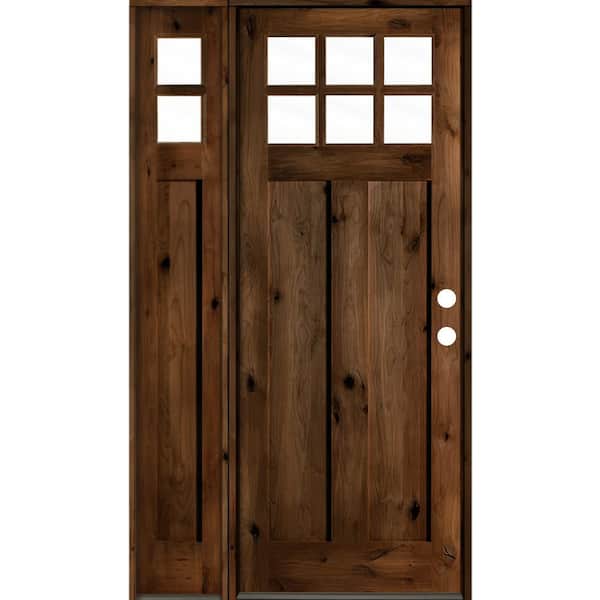 Krosswood Doors 46 in. x 96 in. Knotty Alder Left-Hand/Inswing 6 Lite Clear Glass Sidelite Provincial Stain Wood Prehung Front Door