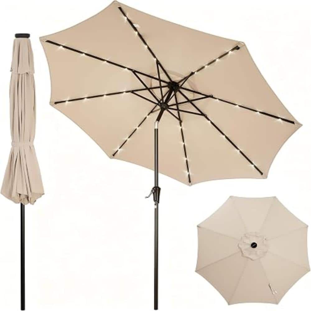 9FT Solar Patio Umbrella with 32 LED Lights, Outdoor Table Market Umbrella, Crank & Tilt, 8 Sturdy Ribs Sun Shade price history on PriceWatchPro