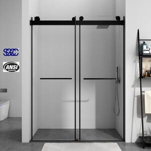 58 in. to 60 in. W x 76 in. H Sliding Frameless Shower Door in Matte Black with Clear Glass