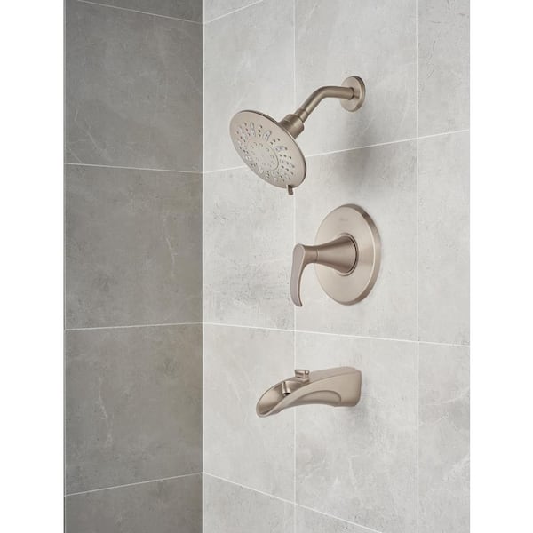 Brea Single-Handle 3-Spray Tub and Shower Faucet in Brushed Nickel with Waterfall Spout (Valve Included) Brea Single-Handle 3-Spray Tub and Shower Faucet in Brushed Nickel with Waterfall Spout (Valve Included)