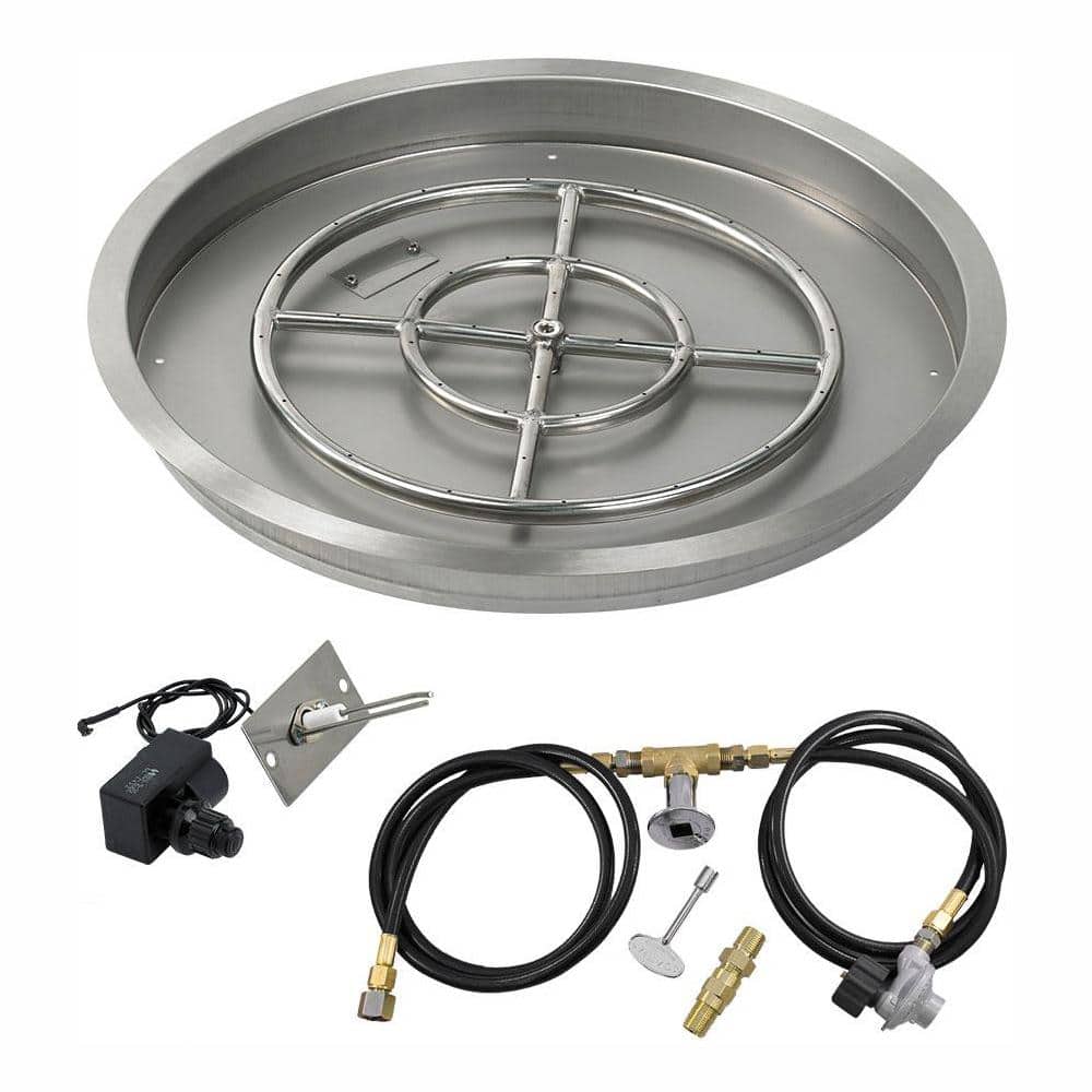 American Fire Glass 25 In Round Stainless Steel Drop In Fire Pit Pan With Spark Ignition Kit Propane 18 In Ring Burner Included Ss Rspkit P 25 The Home Depot