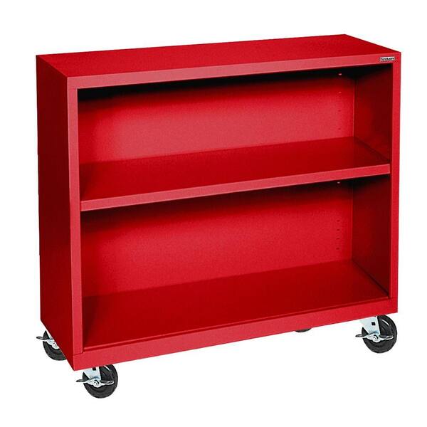 Sandusky 36 in. Red Metal 2-shelf Cart Bookcase with Adjustable Shelves