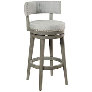 Lawton 40 in. Gray High Back Wood 31 in. Bar Stool with Gray Fabric