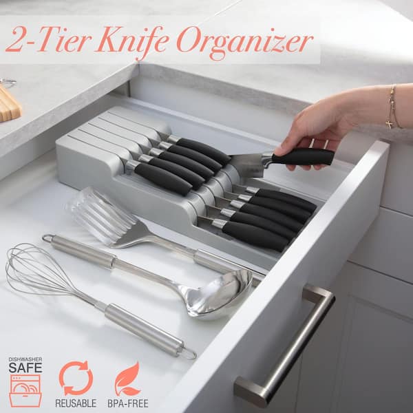 Kitchen Details 15020 2 Tier in Drawer Knife Organizer Grey
