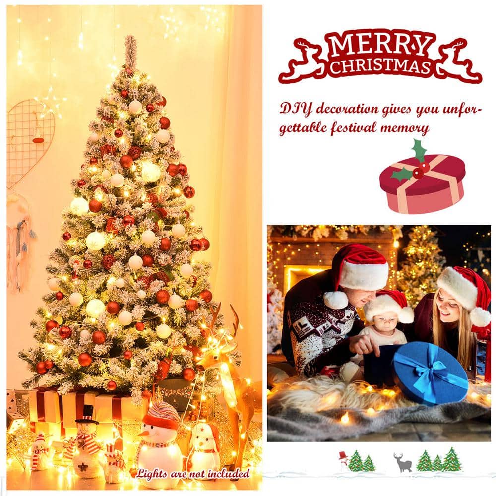 6FT Snow Flocked Pine Artificial Christmas Tree with Metal Stand