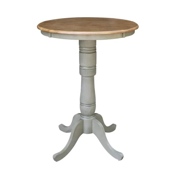 Hickory/Stone 30 in. Round Top Solid Wood Bar Height Dining Table