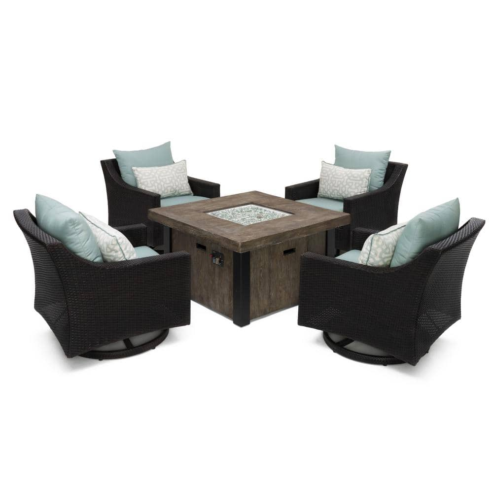 Deco 5-Piece Wicker Motion Patio Fire Pit Conversation Set with Sunbrella Spa Blue Cushions -  RST BRANDS, PECLB5MFT-SPA-K