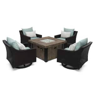 Deco 5-Piece Wicker Motion Patio Fire Pit Conversation Set with Sunbrella Spa Blue Cushions