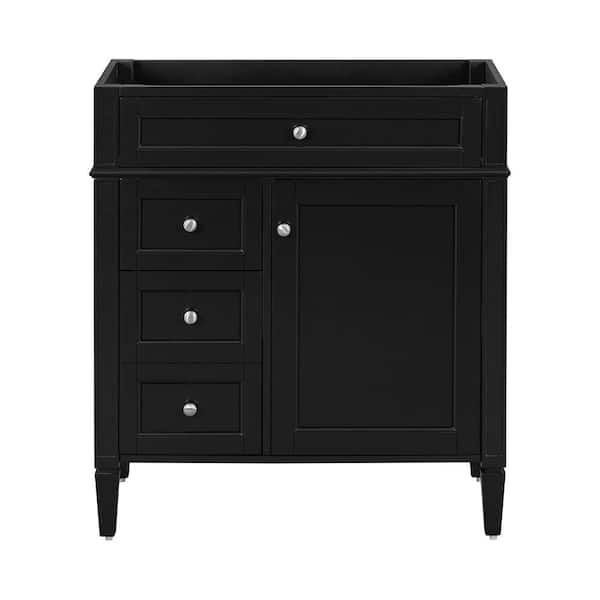 Aoibox 30 in. W x 18 in. D x 33 in. H Bath Vanity Cabinet without Top in Black with 2-Drawers and Tip-out Drawer, Cabinet Only