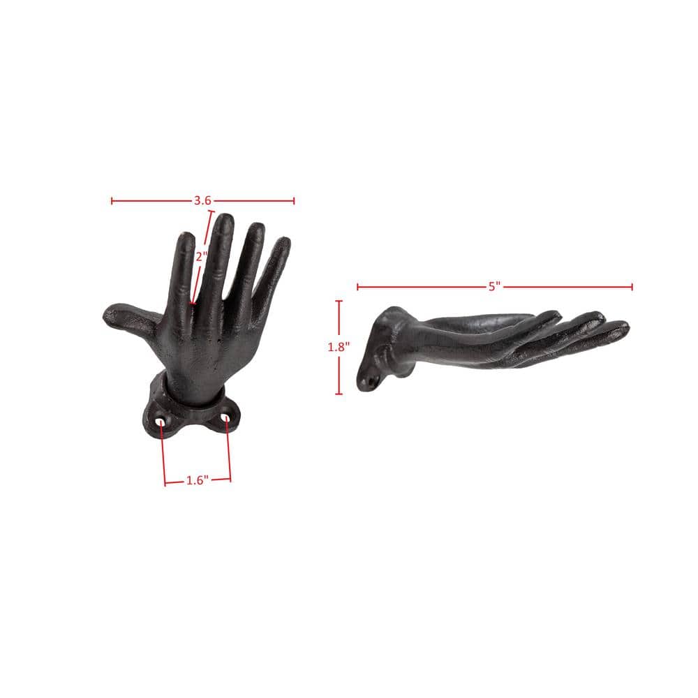 Palms Up Dark Brown Cast Iron Wall Hooks Set