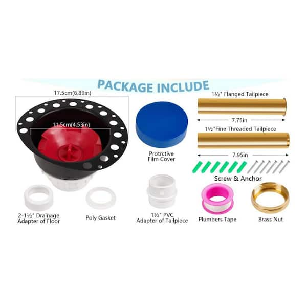 1-Piece Freestanding Tub Drain Rough-in Kit in Black, Included Mounting Hardware, PVC Adapter and Brass Tail Pipe
