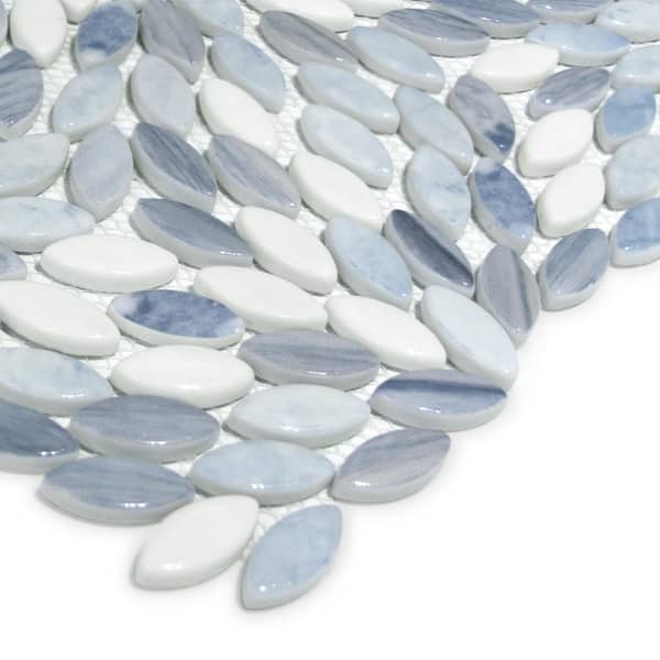 Flower Blue 11.1 in. x 11.4 in. Glossy Recycled Glass Marble Looks Floor and Wall Mosaic Tile (8.8 sq. ft. /Case)