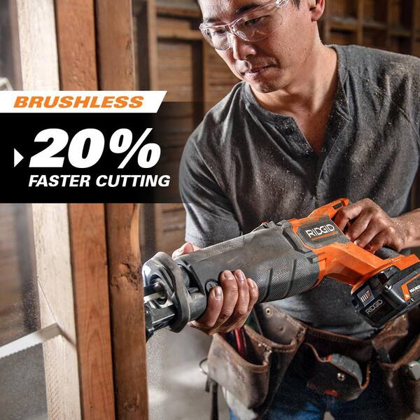 RIDGID 18V Starter Kit with (2) 4.0 Ah MAX Output Batteries and Charger with 18V Brushless Cordless Reciprocating Saw