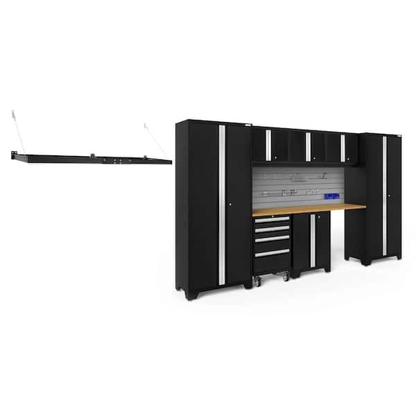NewAge Products Bold Series 132 in. W x 76.75 in. H x 18 in. D 24-Gauge Steel Garage Cabinet Set in Black (8-Piece)