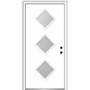 36 in. x 80 in. Aveline Left-Hand Inswing 3-Lite Frosted Modern Painted Steel Prehung Front Door on 4-9/16 in. Frame
