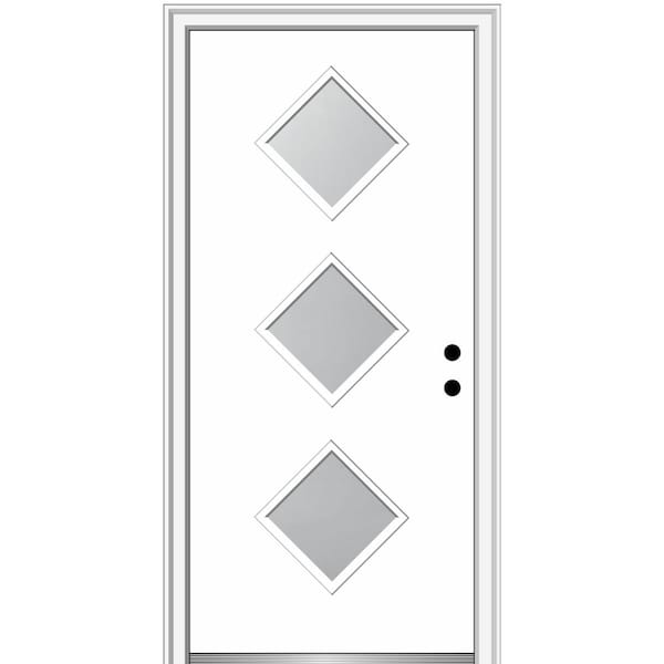 MMI DOOR 36 in. x 80 in. Aveline Left-Hand Inswing 3-Lite Frosted Modern Painted Steel Prehung Front Door on 4-9/16 in. Frame