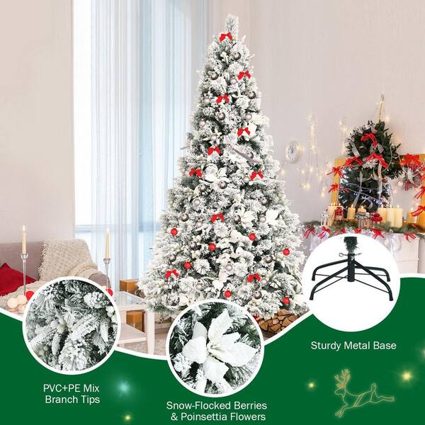WELLFOR Remote Control Tree 7.5-ft Pre-lit Flocked Artificial