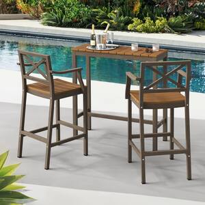 3-Piece 38 in. Brown Outdoor Dining Table Set Aluminum Outdoor Bar Set HDPS Top With Bar Chairs for Balcony
