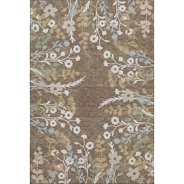 Mayfield Premium Machine Washable Abstract AMF2334 Chocolate 8 ft. x 10 ft. Area Rug
