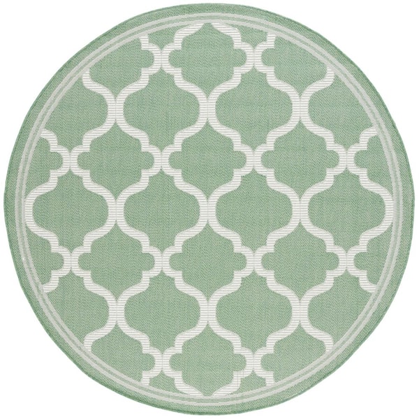 Bermuda Green/Beige 7 ft. x 7 ft. Machine Washable Border Trellis Indoor/Outdoor Round Area Rug