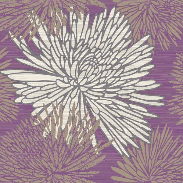 The Wallpaper Company 8 in. x 10 in. Chrysanth Purple Wallpaper Sample