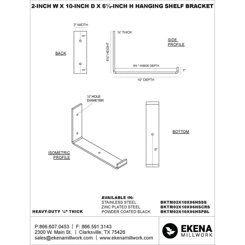 Urban-Refined 10" Stainless Steel Hanging Shelf Bracket