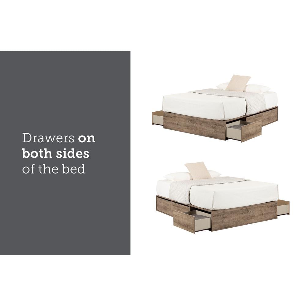 Weathered Oak Queen 6-Drawer Platform Bed with Storage
