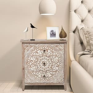 Rustic Wood Floral Three-Drawer Chest