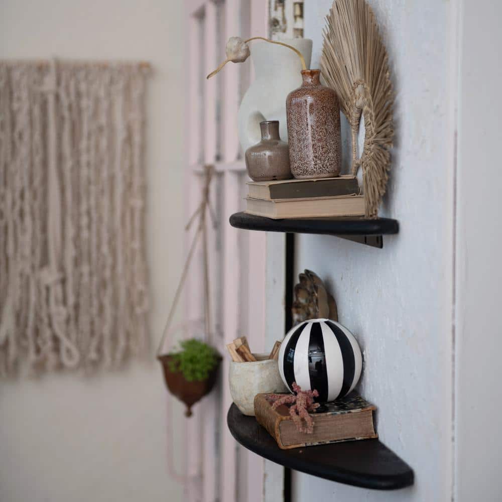 24'' Black Iron and Wood Floating Wall Shelves, Set of 2