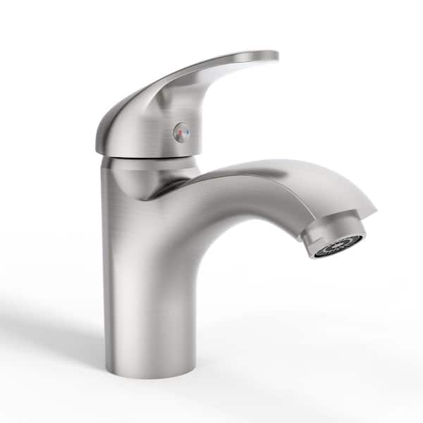 Single Handle Modern Single Hole Bathroom Faucet in Brushed Nickel