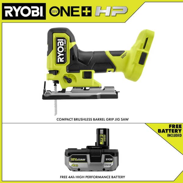 ONE+ HP 18V Brushless Cordless Compact Barrel Grip Jigsaw with ONE+ 18V 4.0 Ah HIGH PERFORMANCE Battery