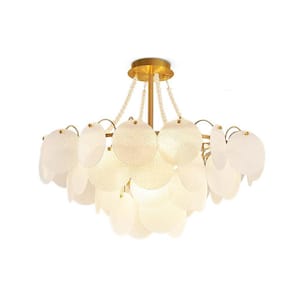24in. 9-Light Modern Crystal Chandelier, Semi Flush Mount Pendant Light with Cloud Glass Lampshade, Bulbs Included