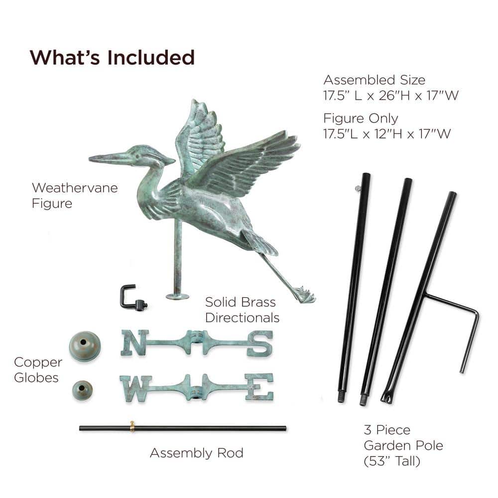 Blue Verde Copper Great Blue Heron Garden Weathervane