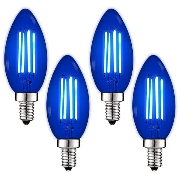 LUXRITE 40-Watt Equivalent LED Blue Light Bulb, 4.5-Watt, Colored Glass Candelabra Bulb, UL Listed, E12 Base (4-Pack)
