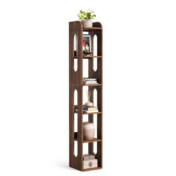 BYBLIGHT Eulas 71 in. Tall Dark Walnut MDF Bookshelf Bookcase with