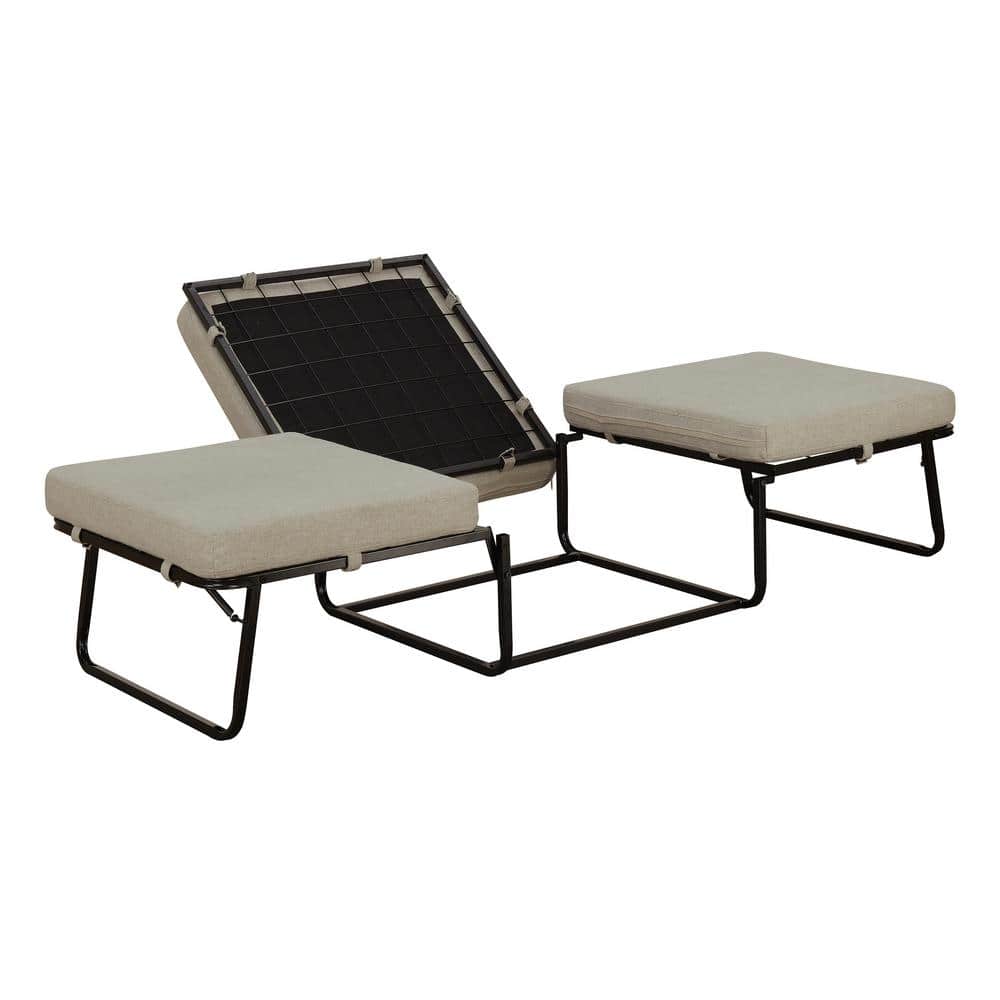 Soft Beige Fabric Folding Bed Ottoman with Metal Frame