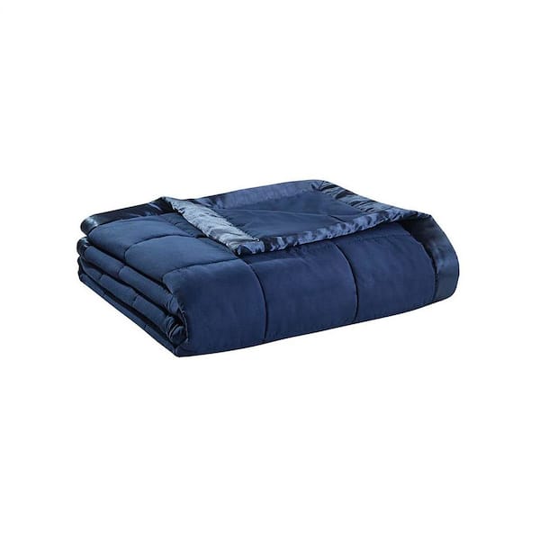 Lightweight Down Alternative Blanket with Satin Trim Navy Full/Queen