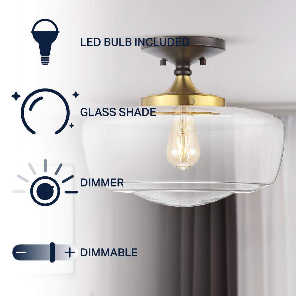 Marfa 14" Clear Glass and Brass Gold Farmhouse LED Flush Mount