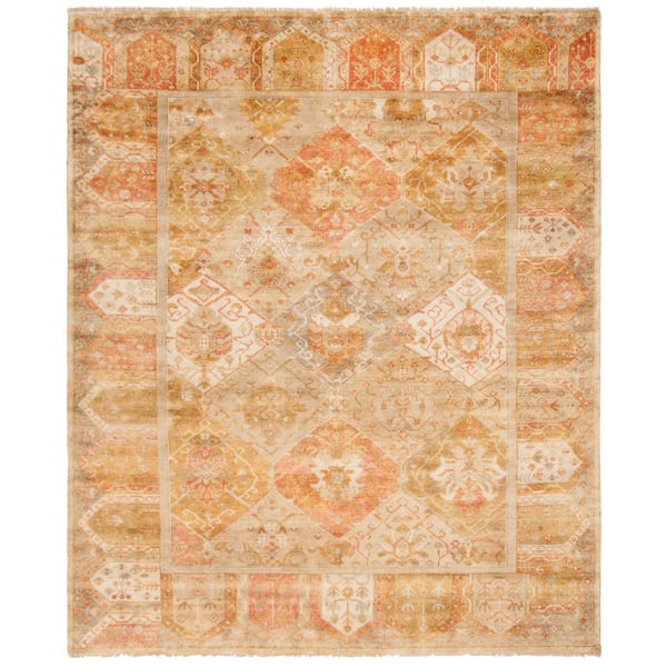 Oushak 8 ft. x 10 ft. Gold/Brown Distressed Floral Area Rug