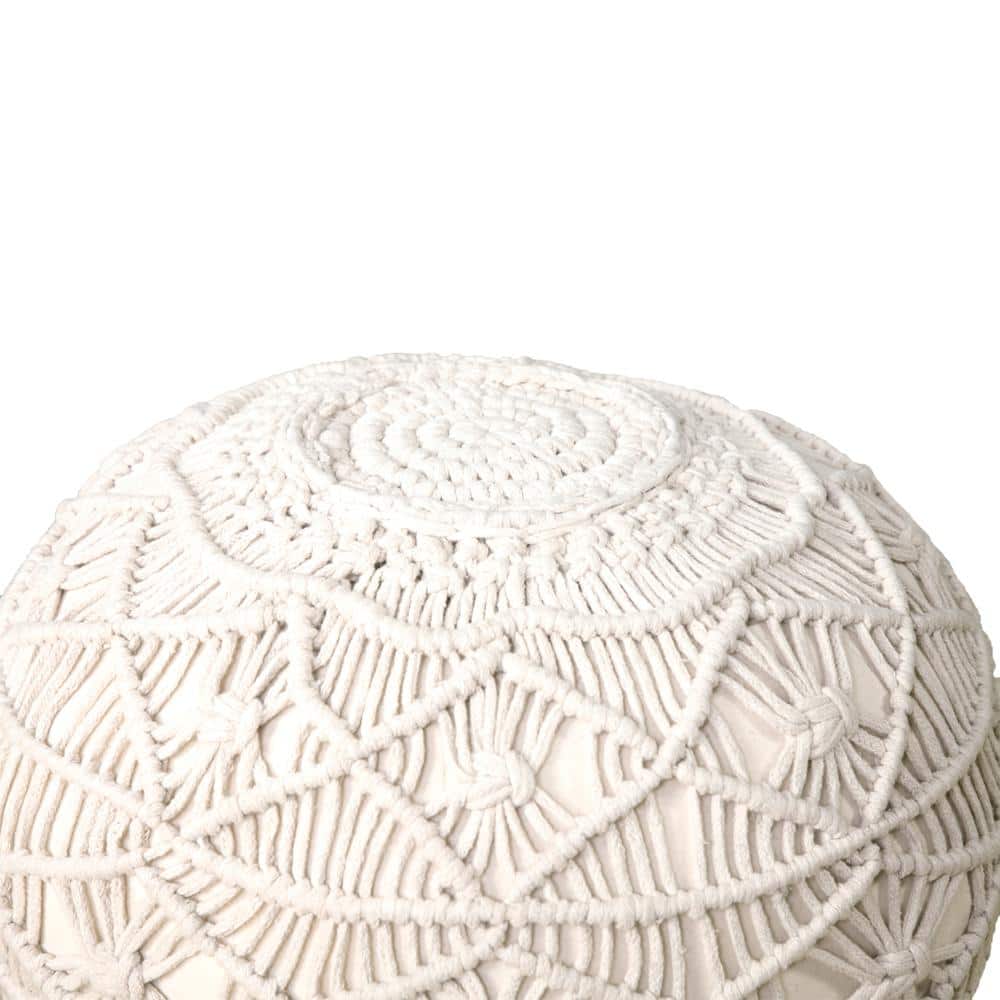 Braided Cotton Bliss Round Pouf in Beige/Natural, 20" x 16"