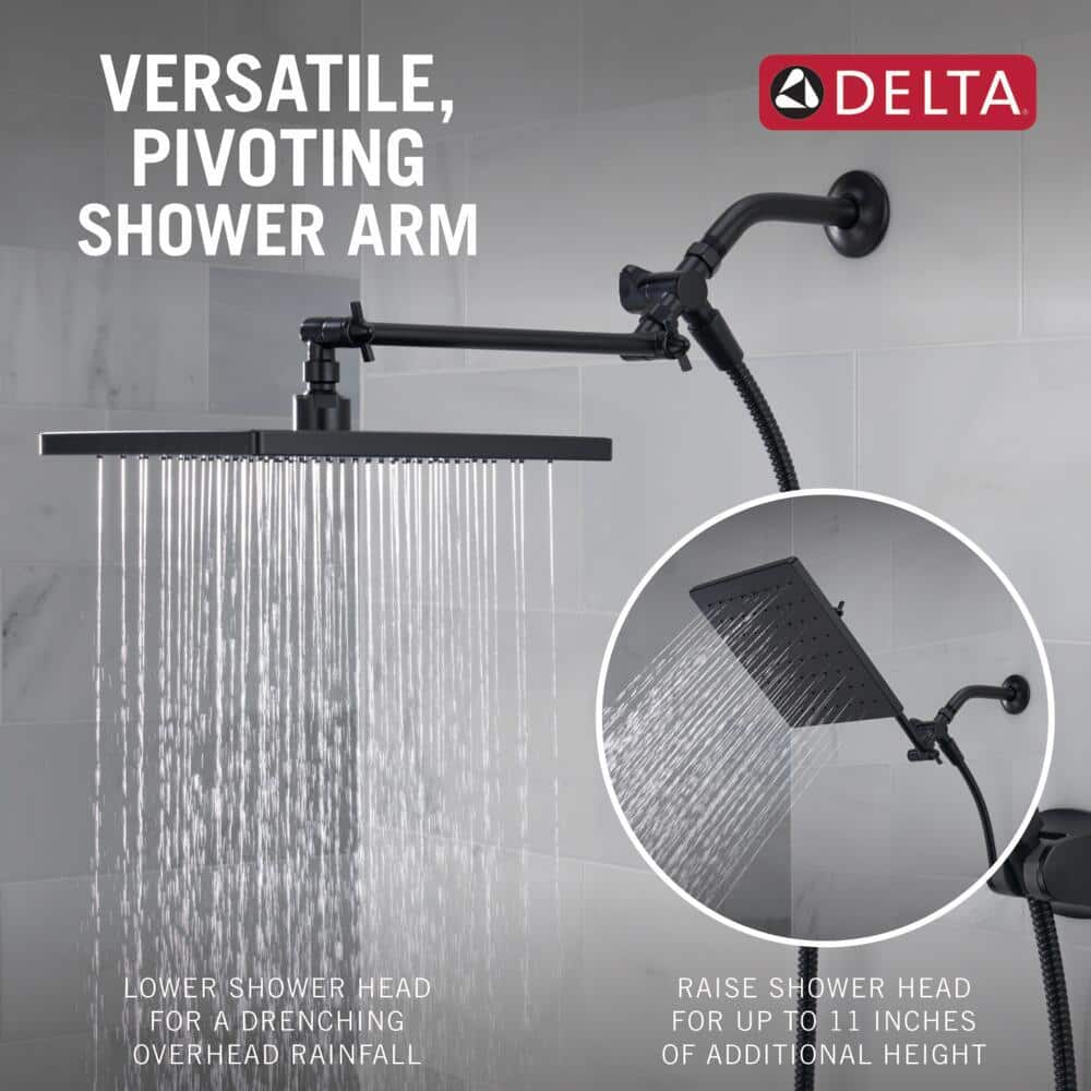 Matte Black Adjustable Square Rain Shower Head Combo