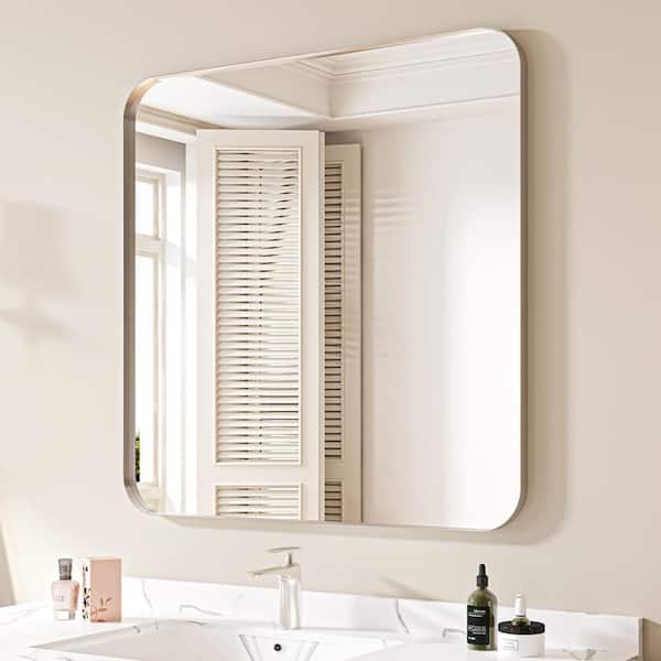 36 in. W x 36 in. H Rectangular Aluminum Framed Wall Bathroom Vanity Mirror in Silver